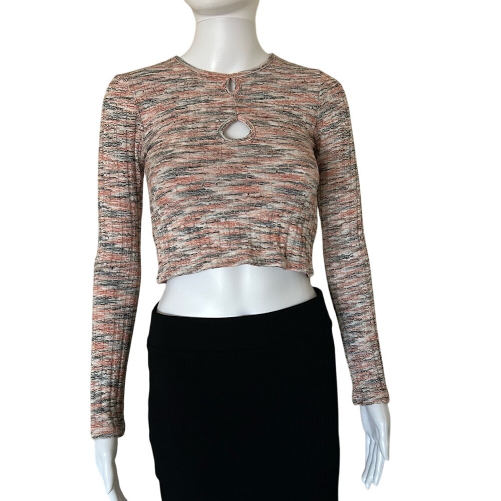 BDG Urban Outfitters Ribbed Front Cutout Space Dye Cropped Long Sleeve Top Small